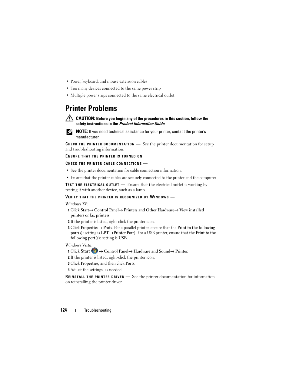 Printer problems | Dell Precision T3400 (Late 2007) User Manual | Page 124 / 290