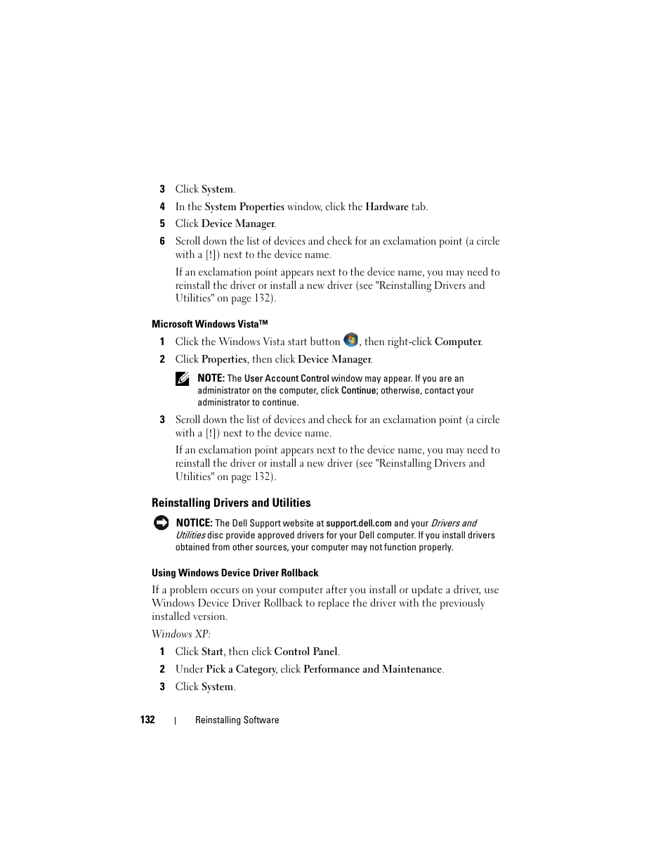 Reinstalling drivers and utilities | Dell Precision T3400 (Late 2007) User Manual | Page 132 / 290