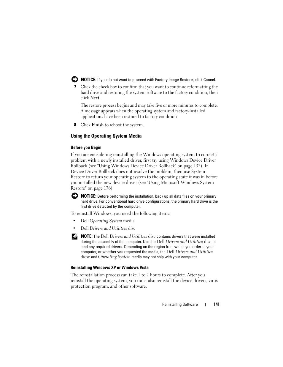 Using the operating system media | Dell Precision T3400 (Late 2007) User Manual | Page 141 / 290