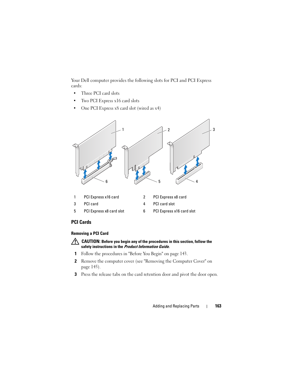 Pci cards | Dell Precision T3400 (Late 2007) User Manual | Page 163 / 290