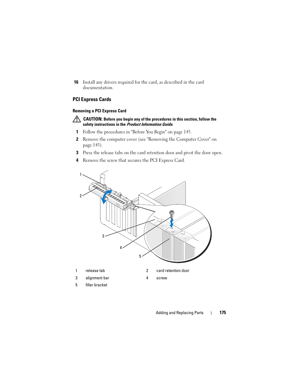 Pci express cards | Dell Precision T3400 (Late 2007) User Manual | Page 175 / 290