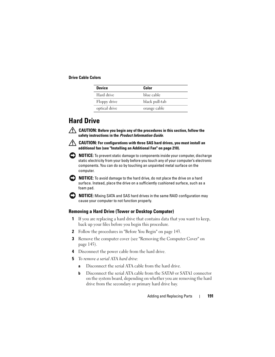 Hard drive, Removing a hard drive (tower or desktop computer) | Dell Precision T3400 (Late 2007) User Manual | Page 191 / 290