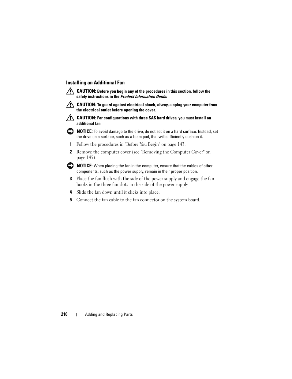 Installing an additional fan | Dell Precision T3400 (Late 2007) User Manual | Page 210 / 290