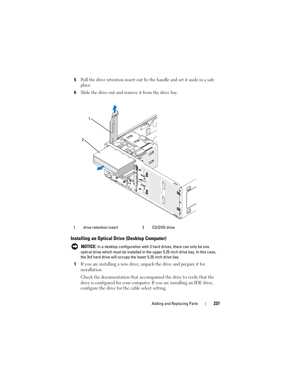 Installing an optical drive (desktop computer) | Dell Precision T3400 (Late 2007) User Manual | Page 237 / 290