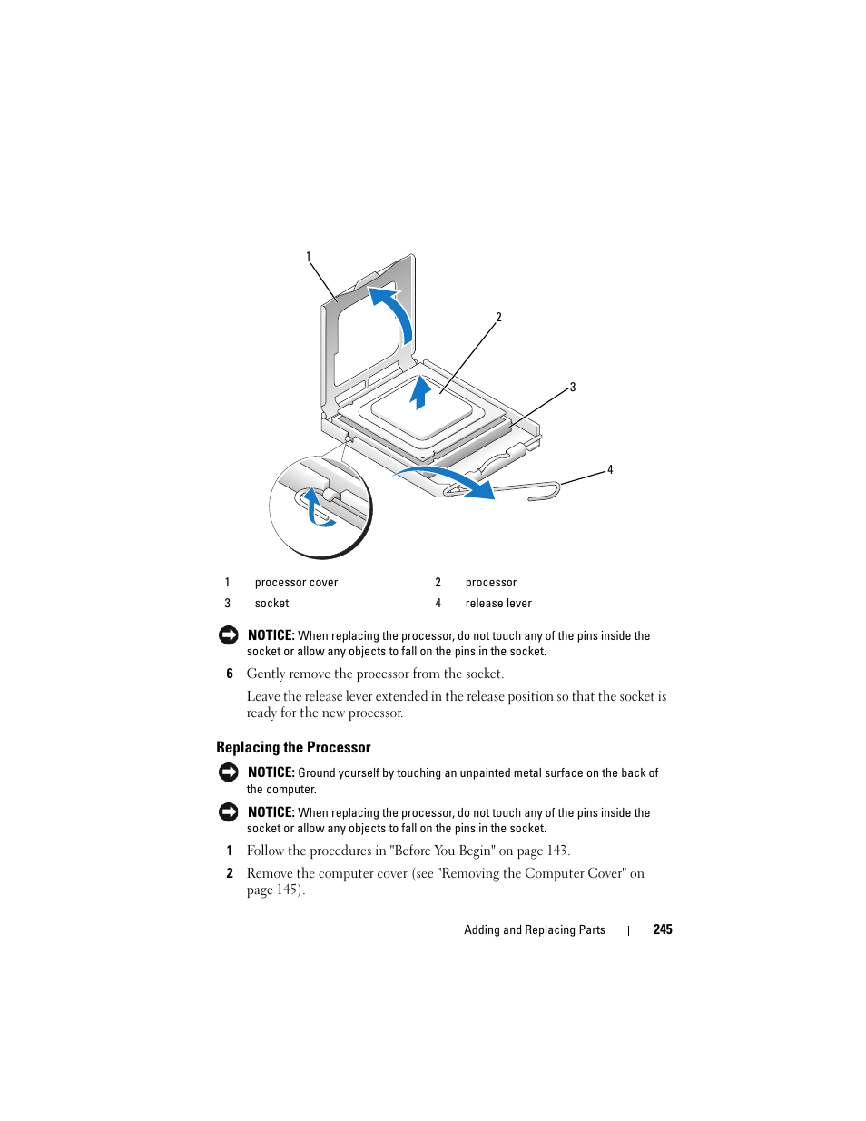 Replacing the processor | Dell Precision T3400 (Late 2007) User Manual | Page 245 / 290