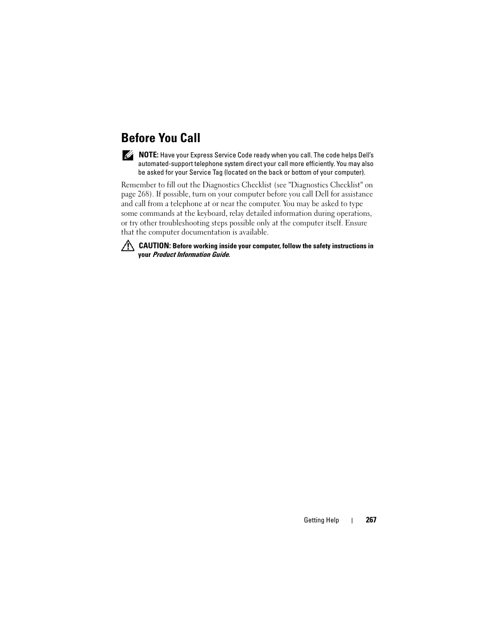 Before you call | Dell Precision T3400 (Late 2007) User Manual | Page 267 / 290