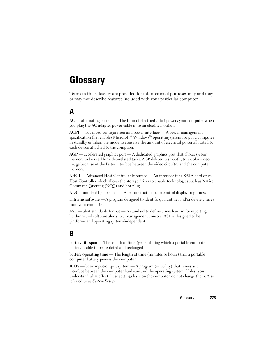 Glossary | Dell Precision T3400 (Late 2007) User Manual | Page 273 / 290