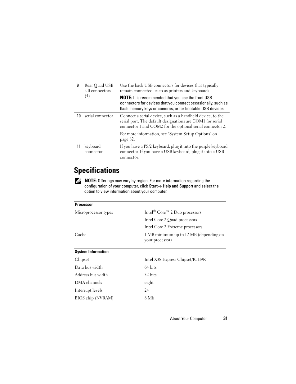 Specifications | Dell Precision T3400 (Late 2007) User Manual | Page 31 / 290