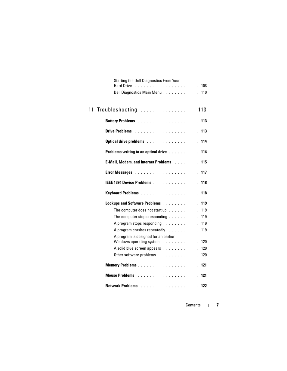 11 troubleshooting | Dell Precision T3400 (Late 2007) User Manual | Page 7 / 290