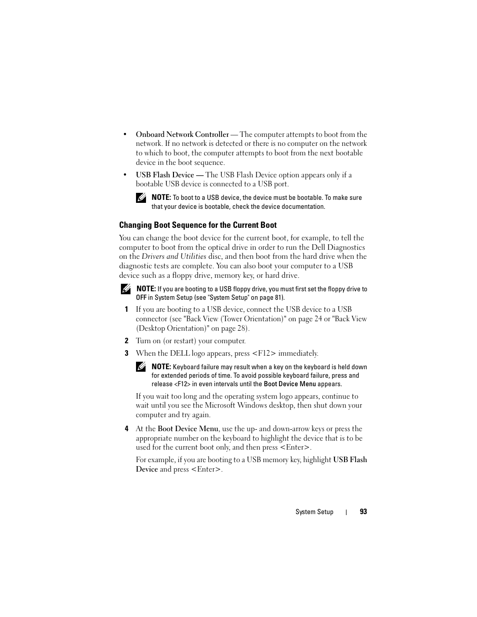 Changing boot sequence for the current boot | Dell Precision T3400 (Late 2007) User Manual | Page 93 / 290