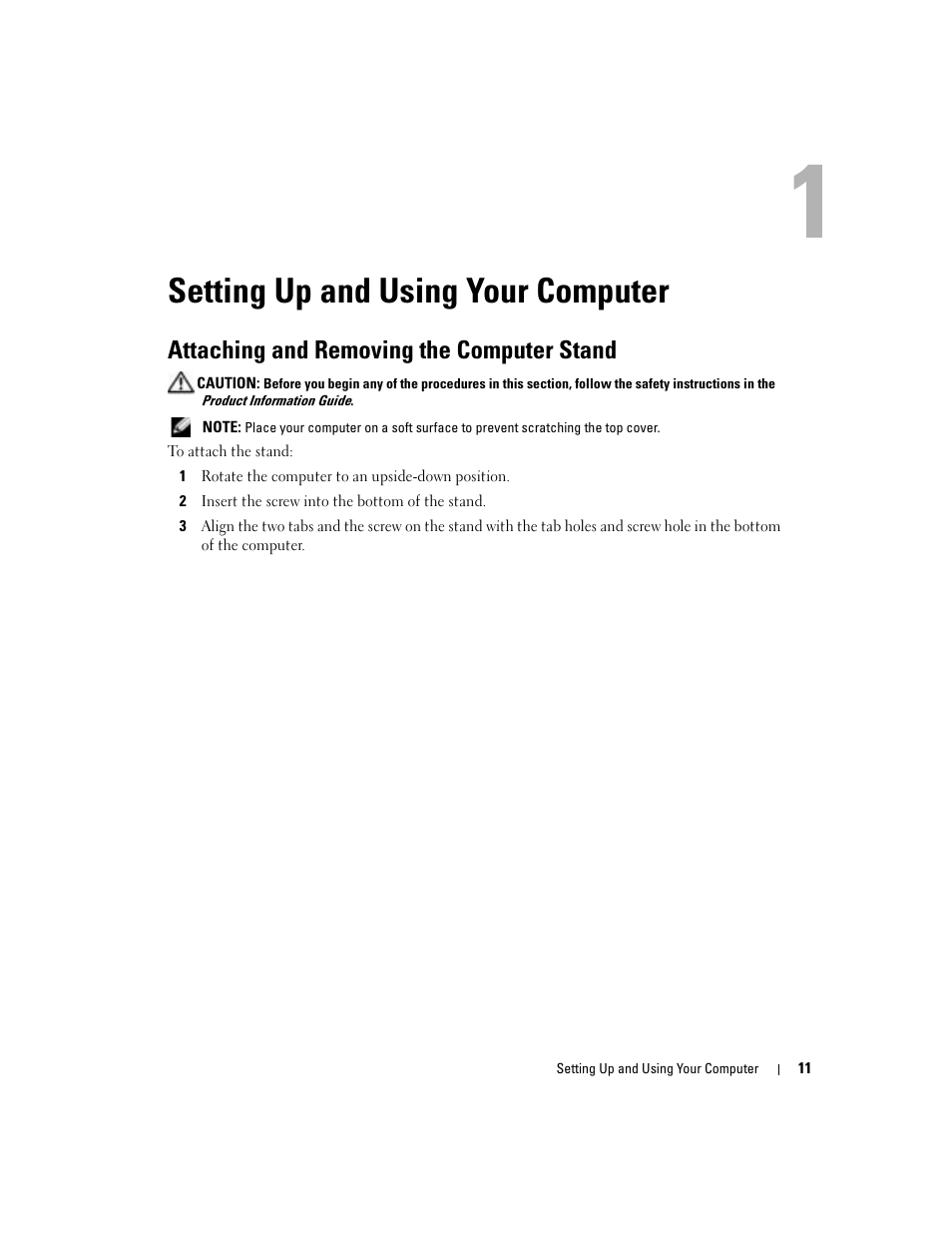 Setting up and using your computer, Attaching and removing the computer stand | Dell Dimension 4700C User Manual | Page 11 / 116