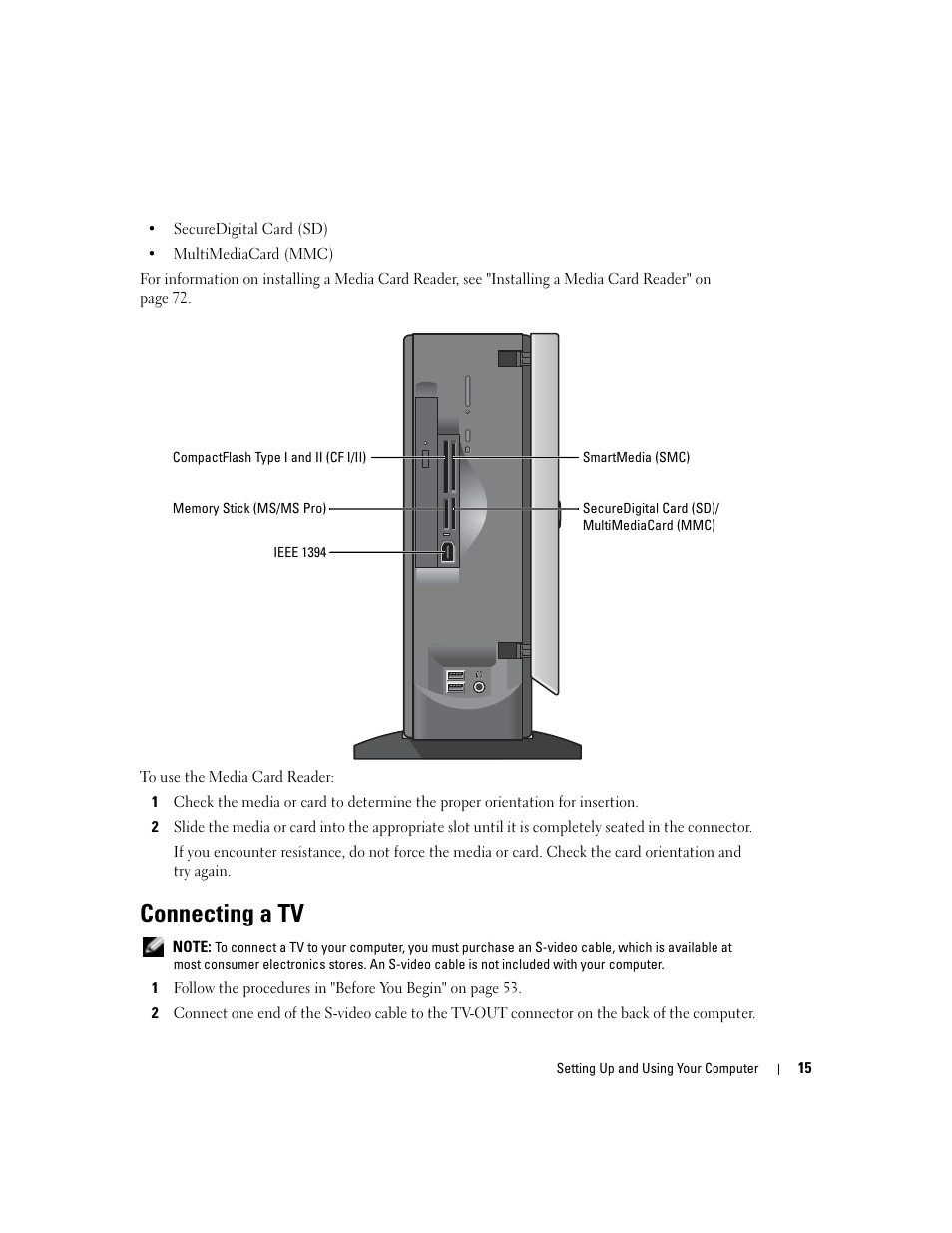 Connecting a tv | Dell Dimension 4700C User Manual | Page 15 / 116