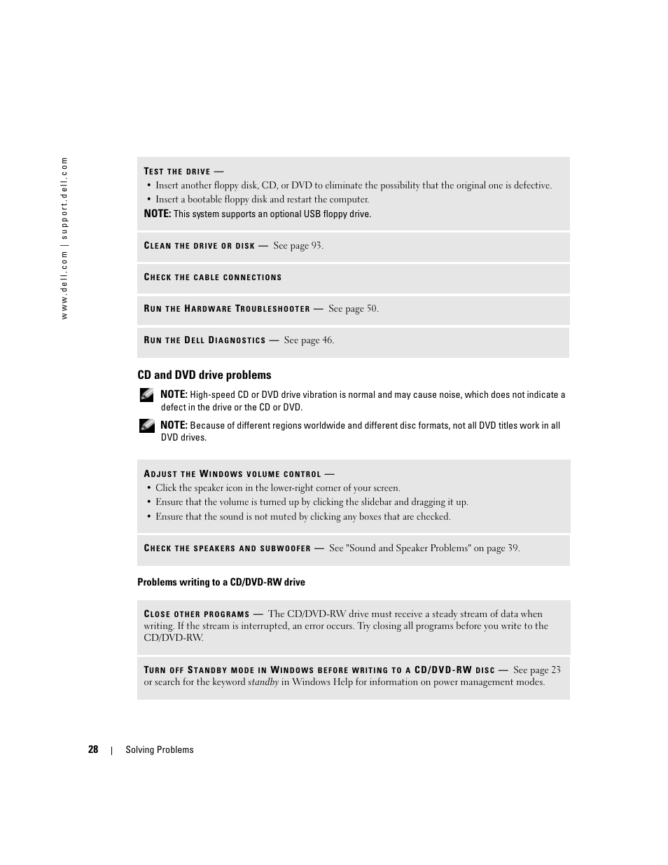 Cd and dvd drive problems | Dell Dimension 4700C User Manual | Page 28 / 116