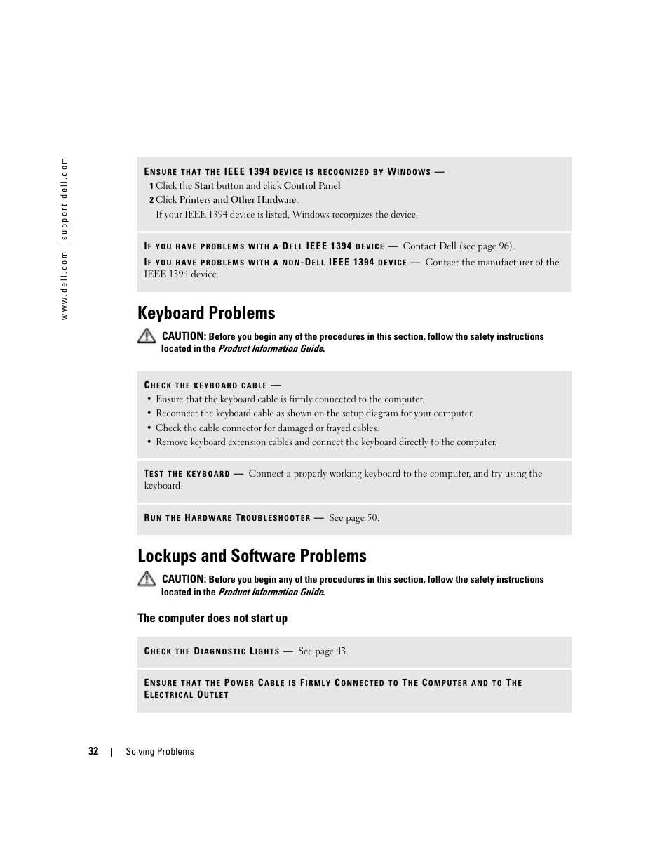 Keyboard problems, Lockups and software problems, The computer does not start up | Click the com port for your modem, The modem is operating properly, Filename, Cannot, Contain | Dell Dimension 4700C User Manual | Page 32 / 116