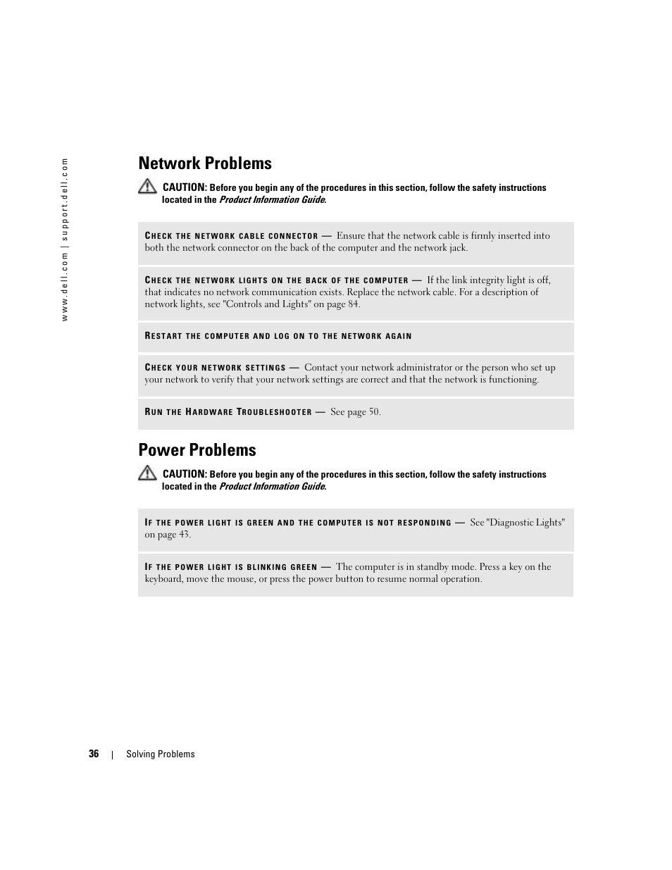 Network problems, Power problems | Dell Dimension 4700C User Manual | Page 36 / 116