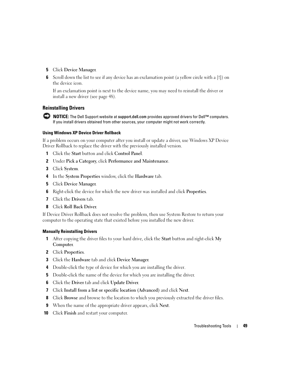 Reinstalling drivers | Dell Dimension 4700C User Manual | Page 49 / 116