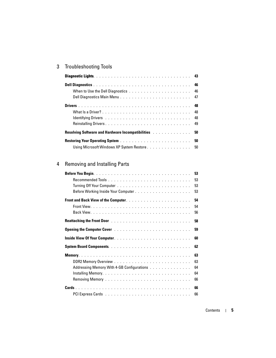 3troubleshooting tools, 4removing and installing parts | Dell Dimension 4700C User Manual | Page 5 / 116
