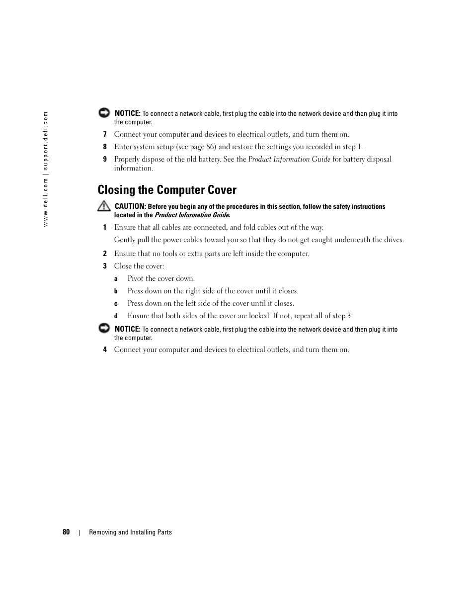 Closing the computer cover, Settings in step 8 | Dell Dimension 4700C User Manual | Page 80 / 116