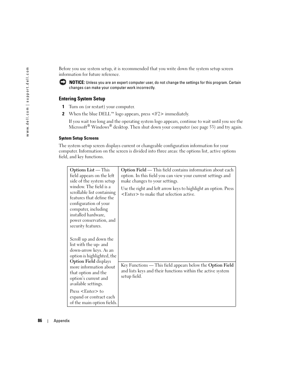 Entering system setup | Dell Dimension 4700C User Manual | Page 86 / 116