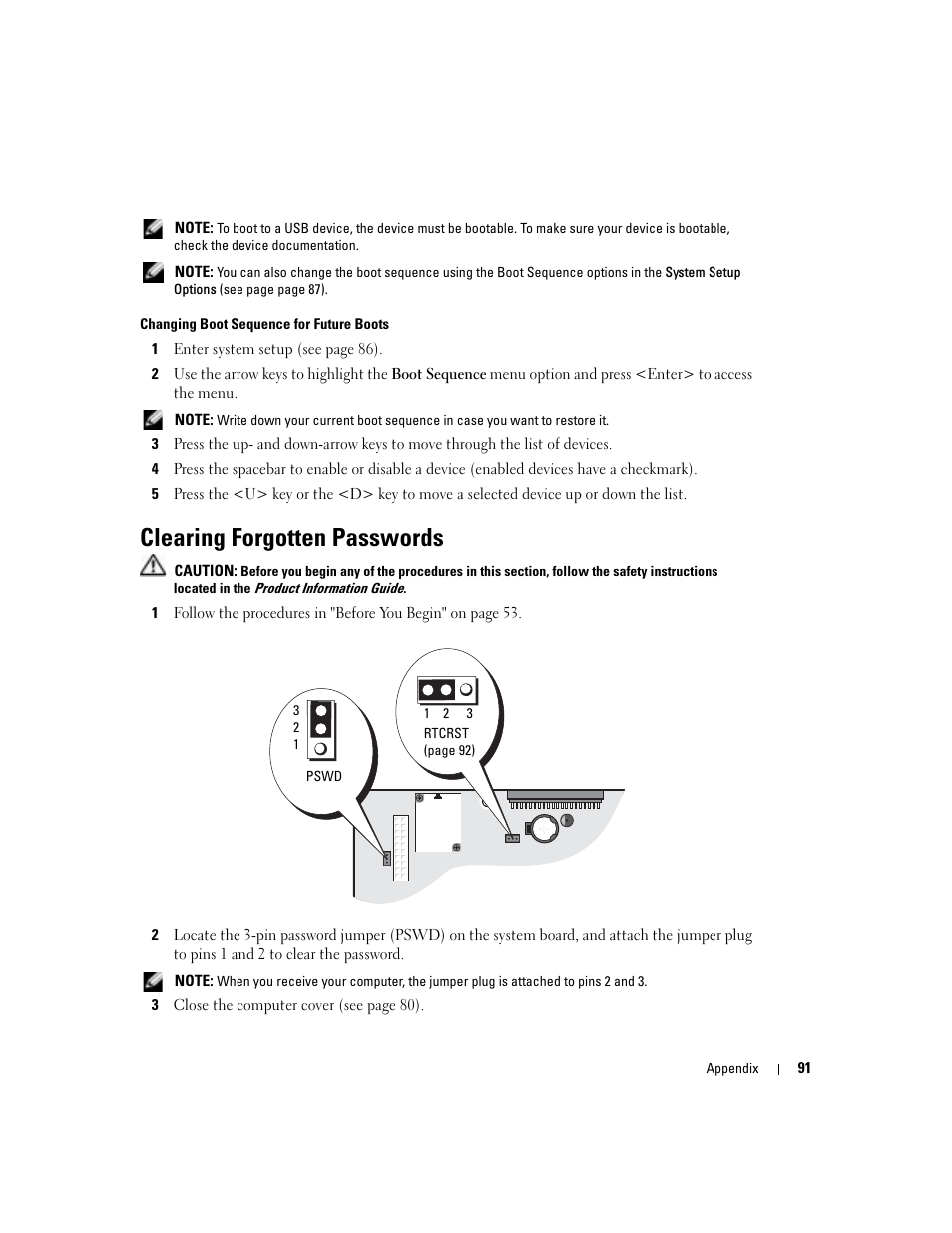 Clearing forgotten passwords | Dell Dimension 4700C User Manual | Page 91 / 116