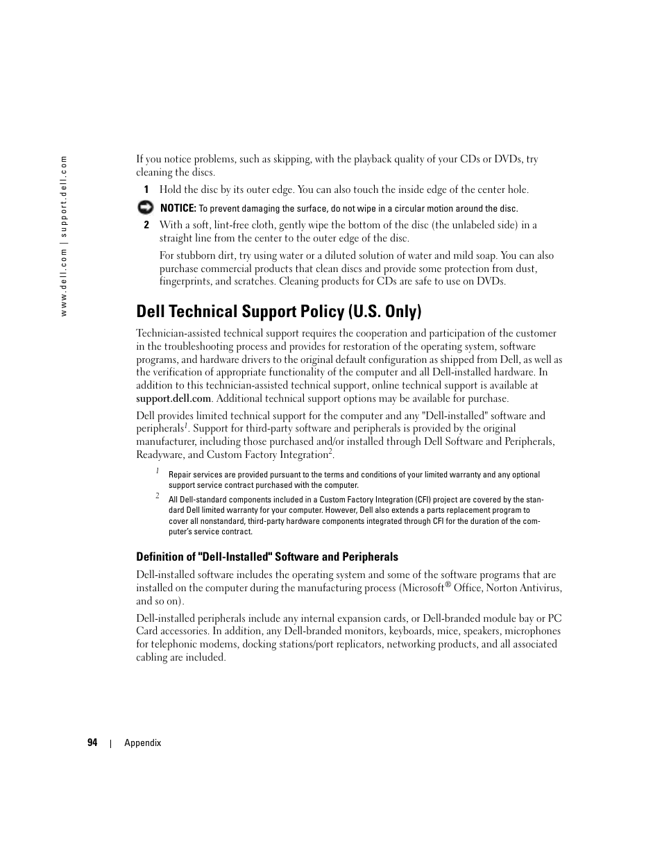 Dell technical support policy (u.s. only) | Dell Dimension 4700C User Manual | Page 94 / 116