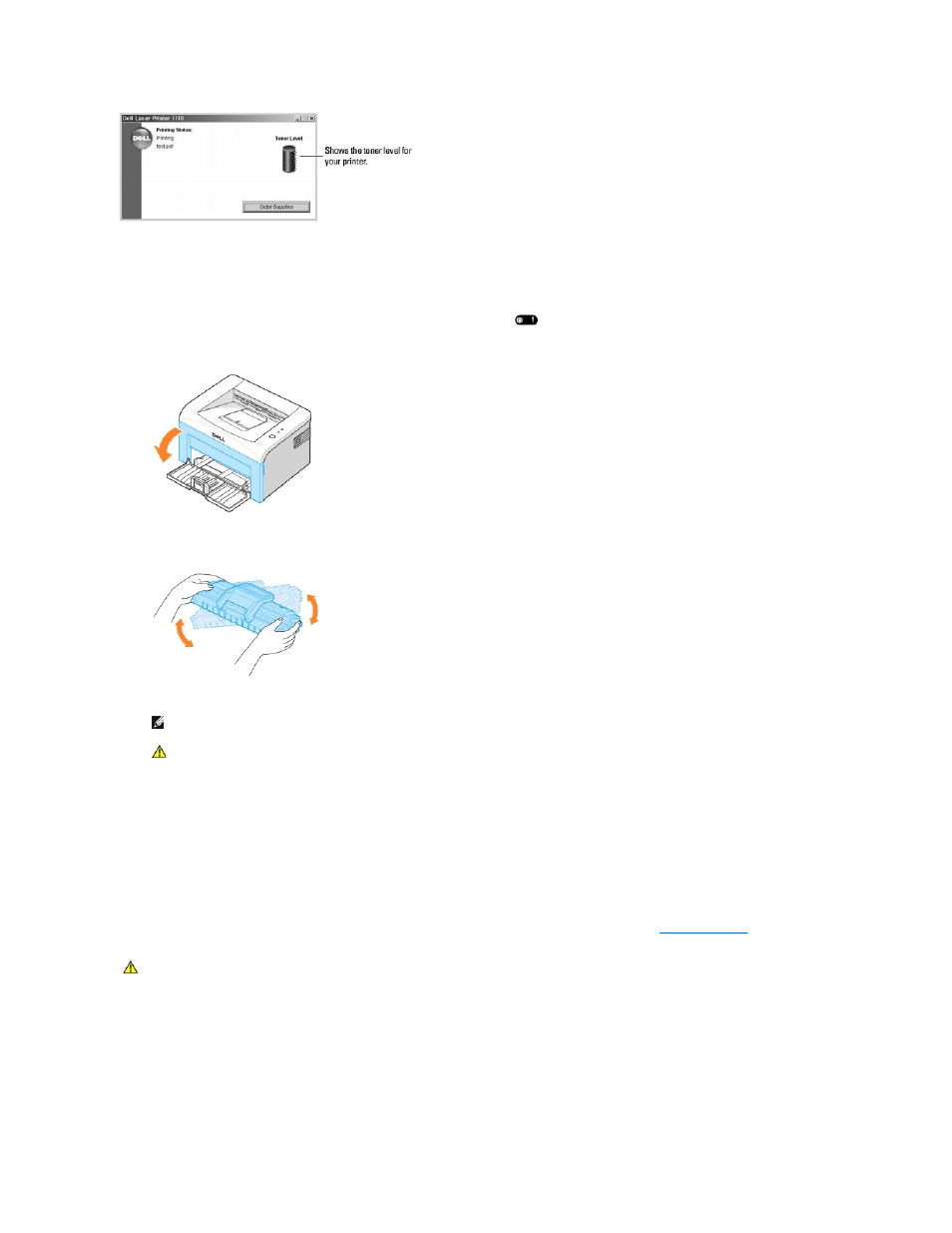 Redistributing toner, Replacing the toner cartridge | Dell 1110 Laser Mono Printer User Manual | Page 10 / 47