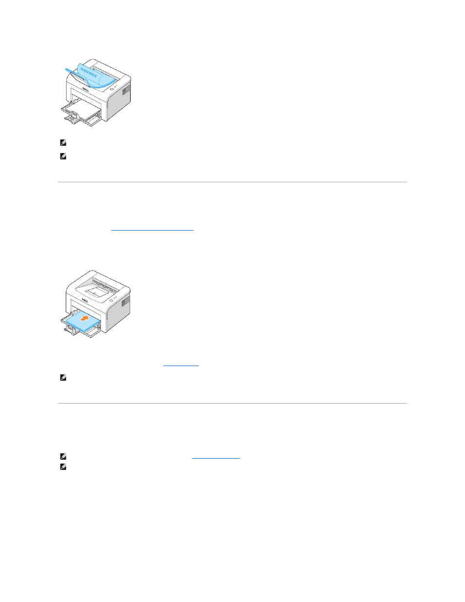 Installing the starter toner cartridge, In ready mode, press and hold, Manual feeding | Press, Application, To cancel a print job, During printing, Manual duplex feeding, Loading print media in the paper tray, Using manual feed mode | Dell 1110 Laser Mono Printer User Manual | Page 15 / 47