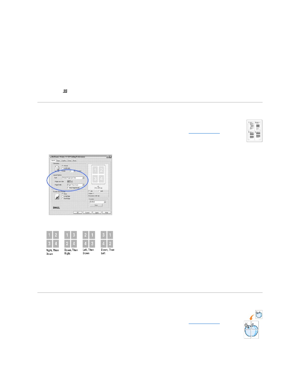 Printing posters, Printing multiple pages on one sheet of paper, Using help | Dell 1110 Laser Mono Printer User Manual | Page 25 / 47