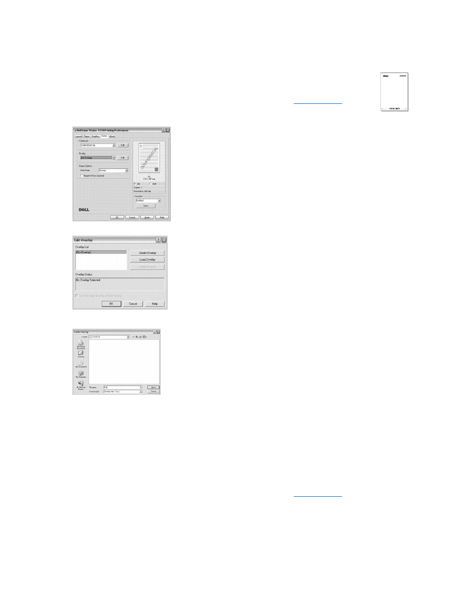 Creating a new page overlay, Using a page overlay | Dell 1110 Laser Mono Printer User Manual | Page 30 / 47