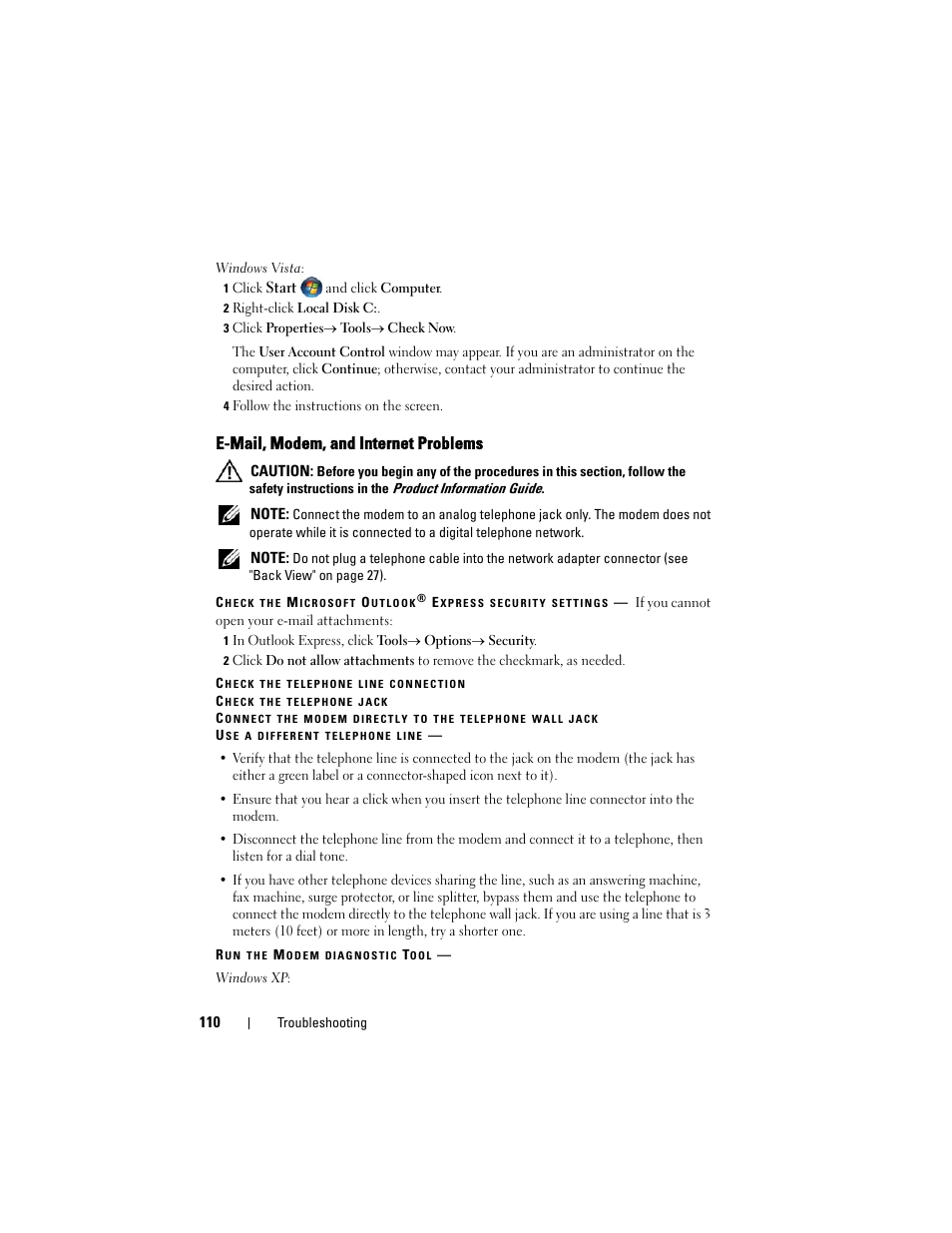 E-mail, modem, and internet problems | Dell Latitude D530 (Early 2008) User Manual | Page 110 / 176