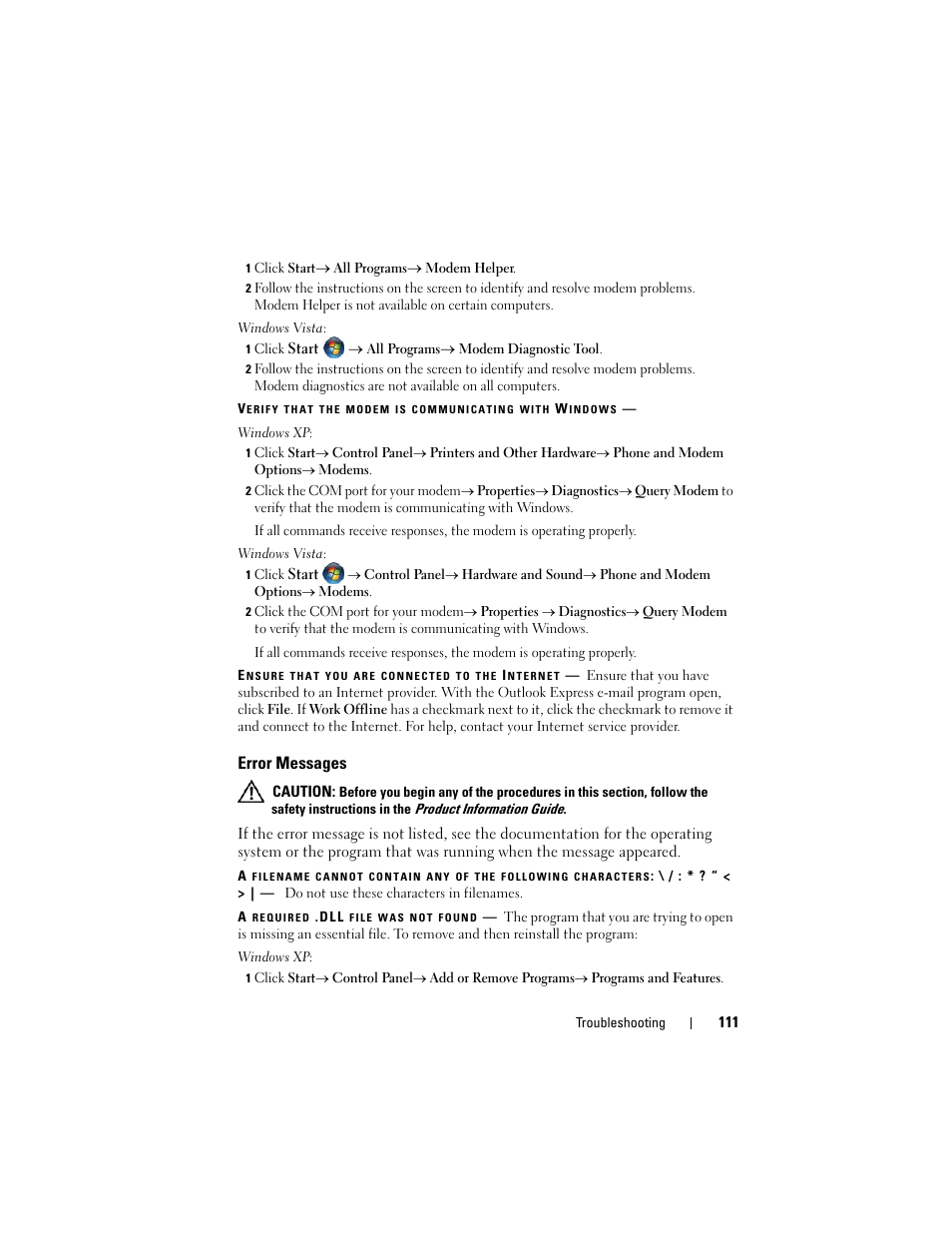 Error messages | Dell Latitude D530 (Early 2008) User Manual | Page 111 / 176