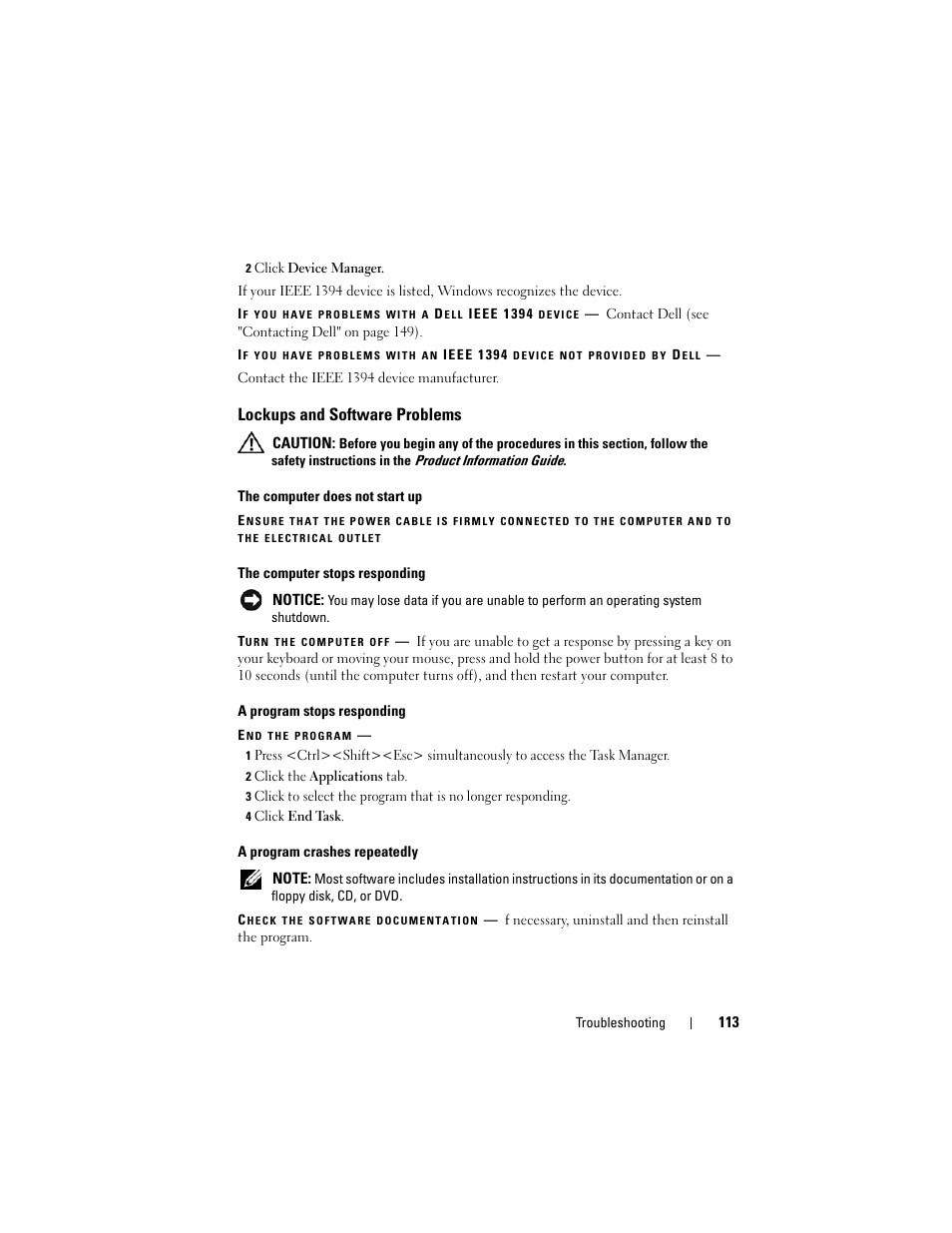 Lockups and software problems | Dell Latitude D530 (Early 2008) User Manual | Page 113 / 176