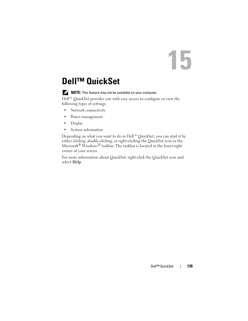 Dell™ quickset, Ter (see "dell™ quickset" on, D; see "dell | Dell Latitude D530 (Early 2008) User Manual | Page 139 / 176