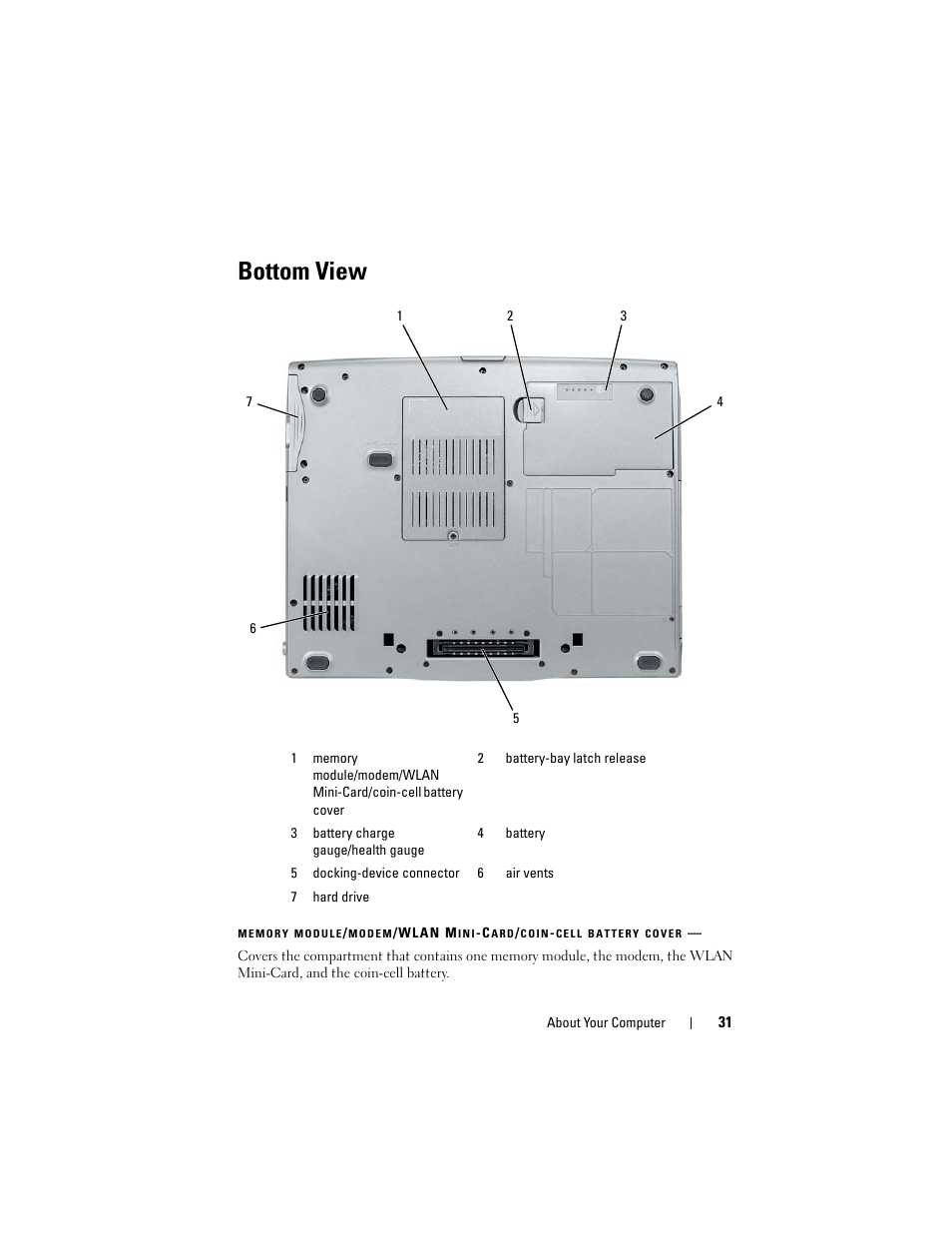 Bottom view | Dell Latitude D530 (Early 2008) User Manual | Page 31 / 176