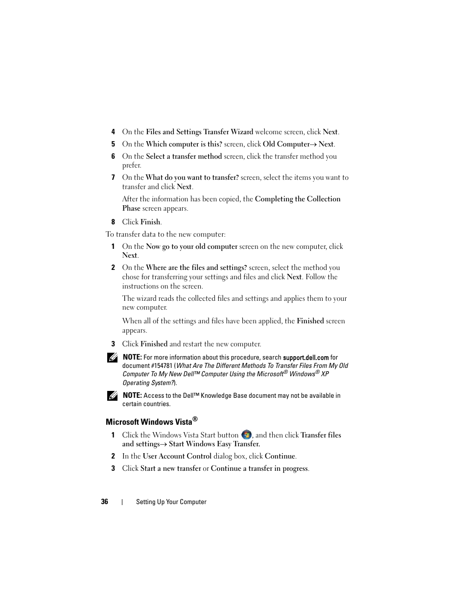 Microsoft windows vista | Dell Latitude D530 (Early 2008) User Manual | Page 36 / 176