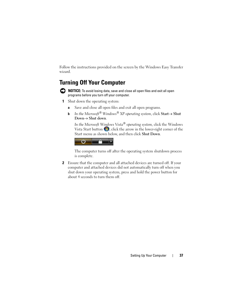 Turning off your computer | Dell Latitude D530 (Early 2008) User Manual | Page 37 / 176