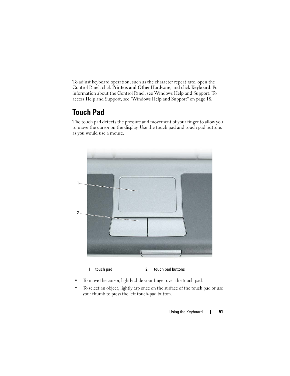 Touch pad | Dell Latitude D530 (Early 2008) User Manual | Page 51 / 176
