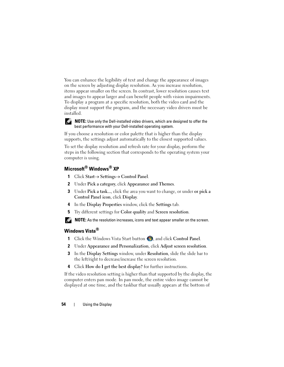 Microsoft® windows® xp, Windows vista, Microsoft | Dell Latitude D530 (Early 2008) User Manual | Page 54 / 176