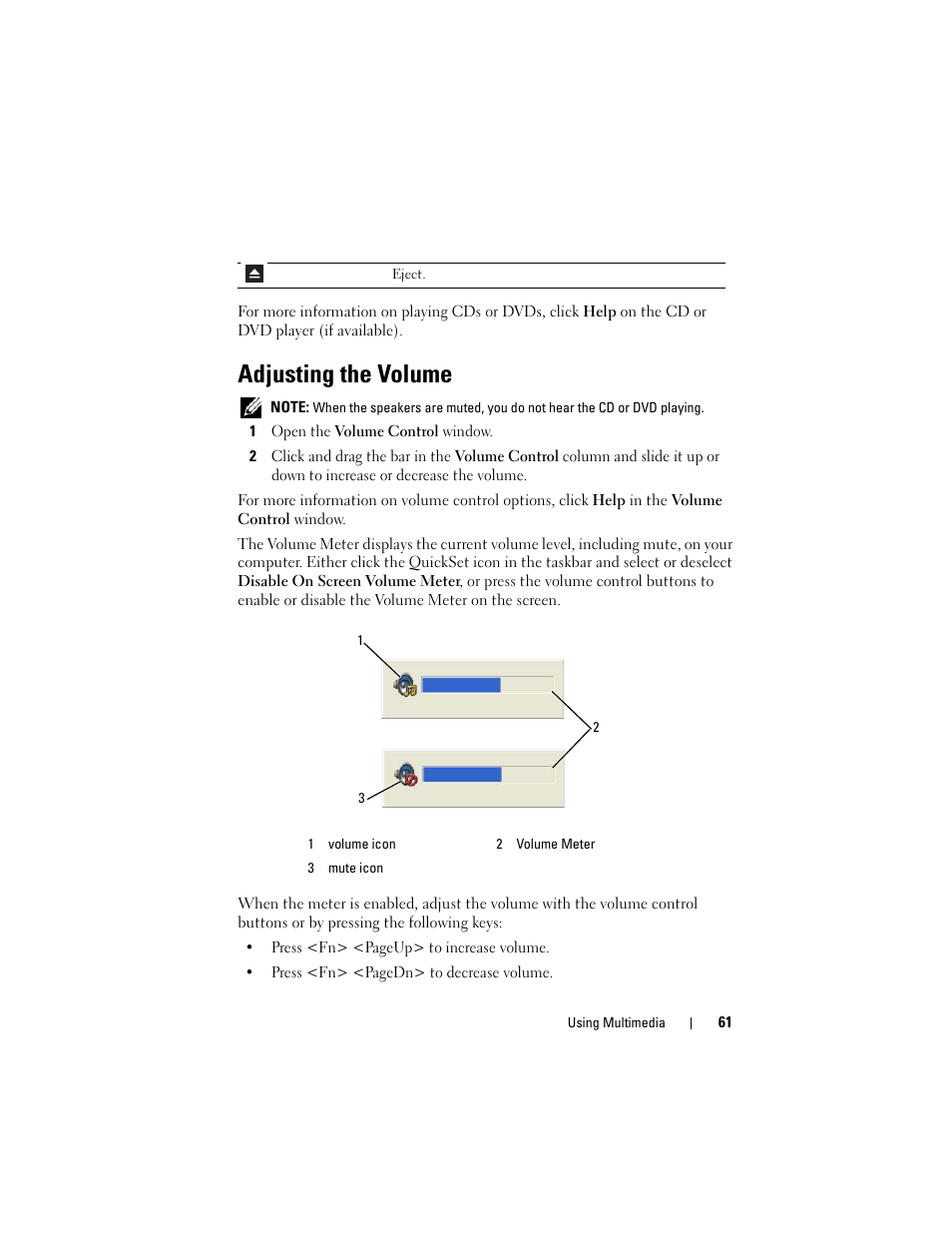Adjusting the volume | Dell Latitude D530 (Early 2008) User Manual | Page 61 / 176