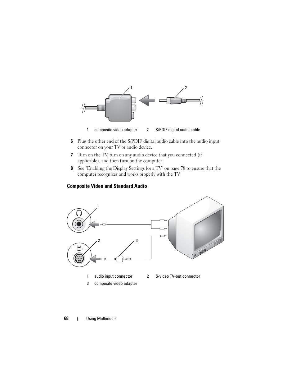 Composite video and standard audio | Dell Latitude D530 (Early 2008) User Manual | Page 68 / 176