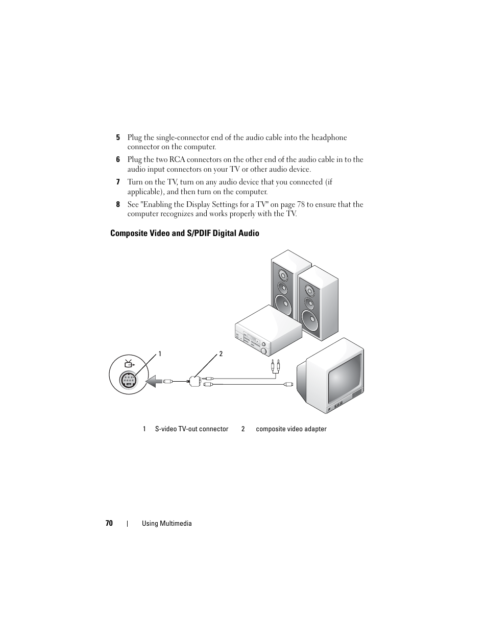 Composite video and s/pdif digital audio | Dell Latitude D530 (Early 2008) User Manual | Page 70 / 176