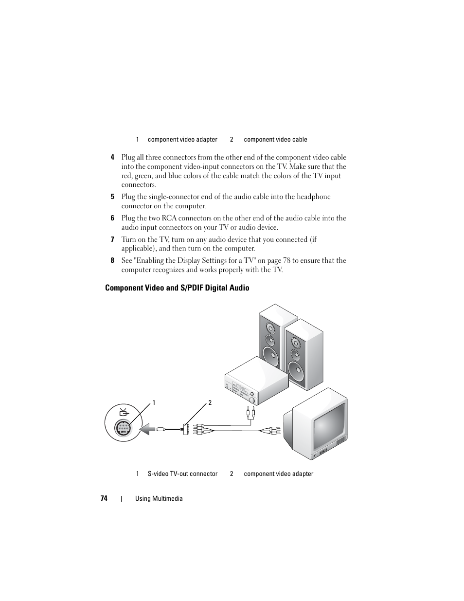 Component video and s/pdif digital audio | Dell Latitude D530 (Early 2008) User Manual | Page 74 / 176