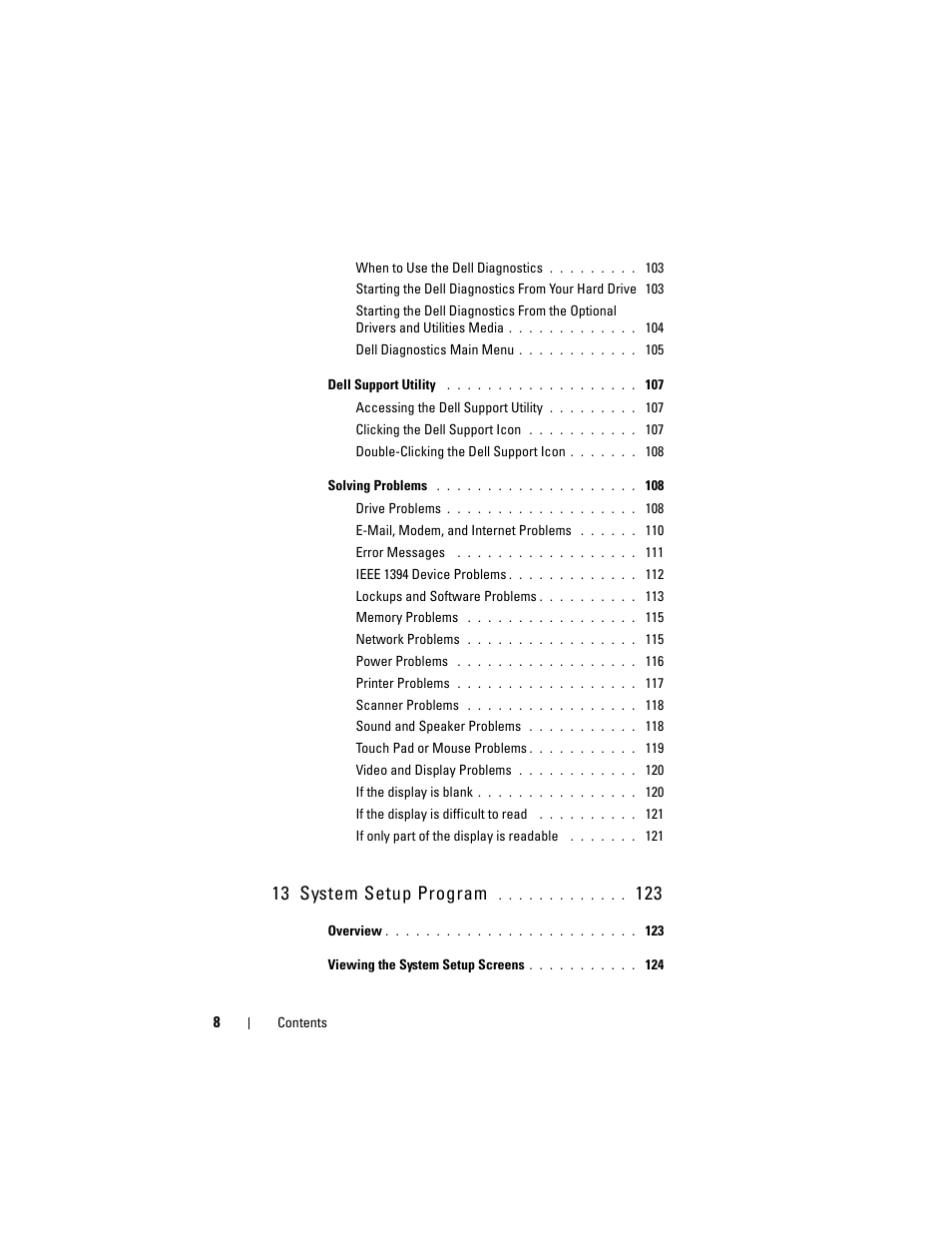 13 system setup program | Dell Latitude D530 (Early 2008) User Manual | Page 8 / 176