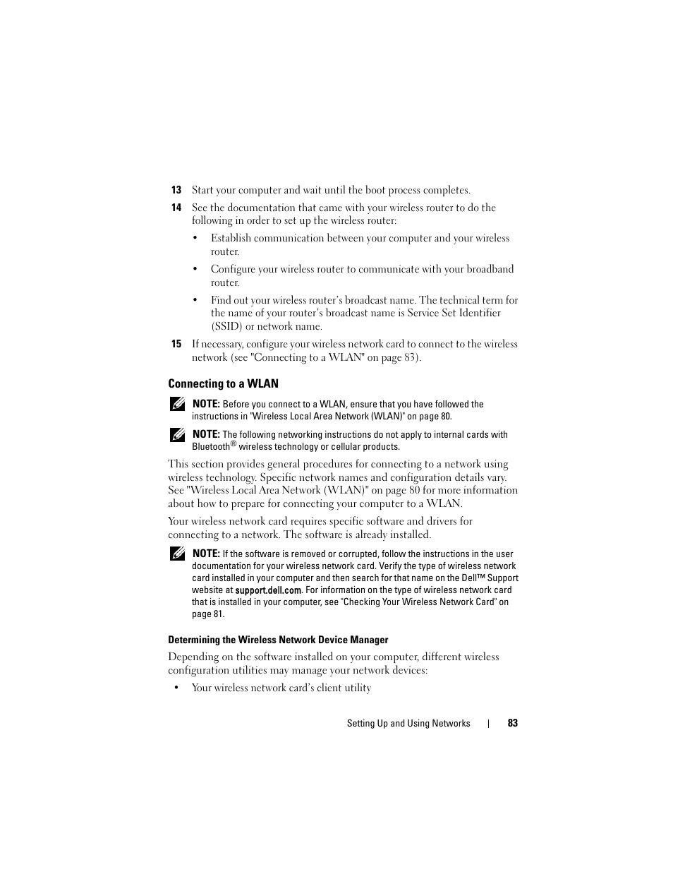 Connecting to a wlan | Dell Latitude D530 (Early 2008) User Manual | Page 83 / 176