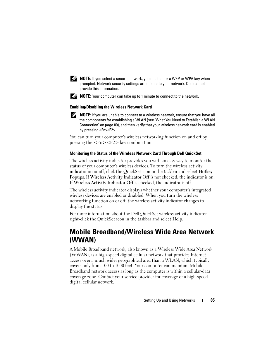 Mobile broadband/wireless wide area network (wwan) | Dell Latitude D530 (Early 2008) User Manual | Page 85 / 176