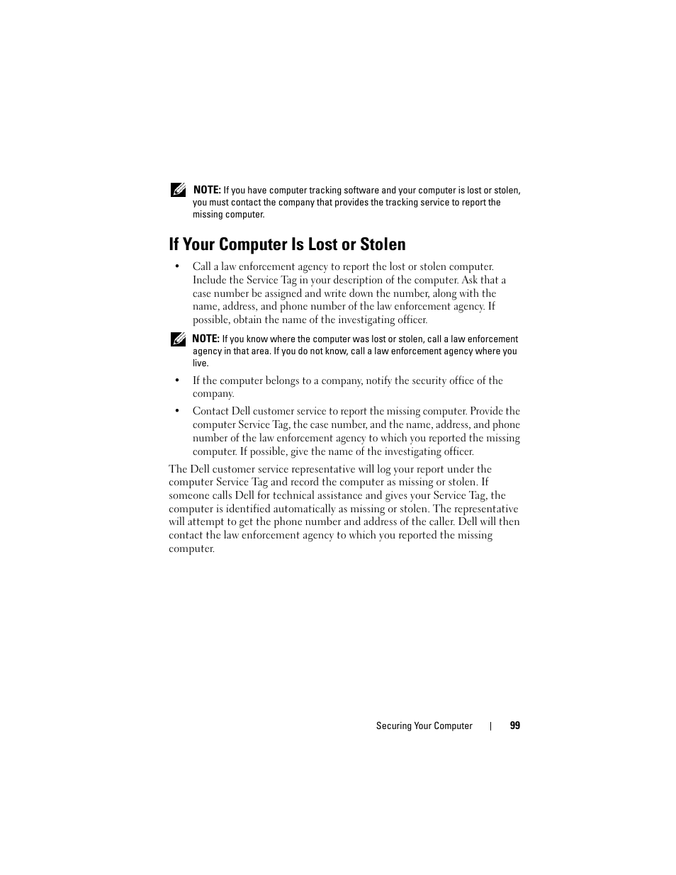 If your computer is lost or stolen | Dell Latitude D530 (Early 2008) User Manual | Page 99 / 176