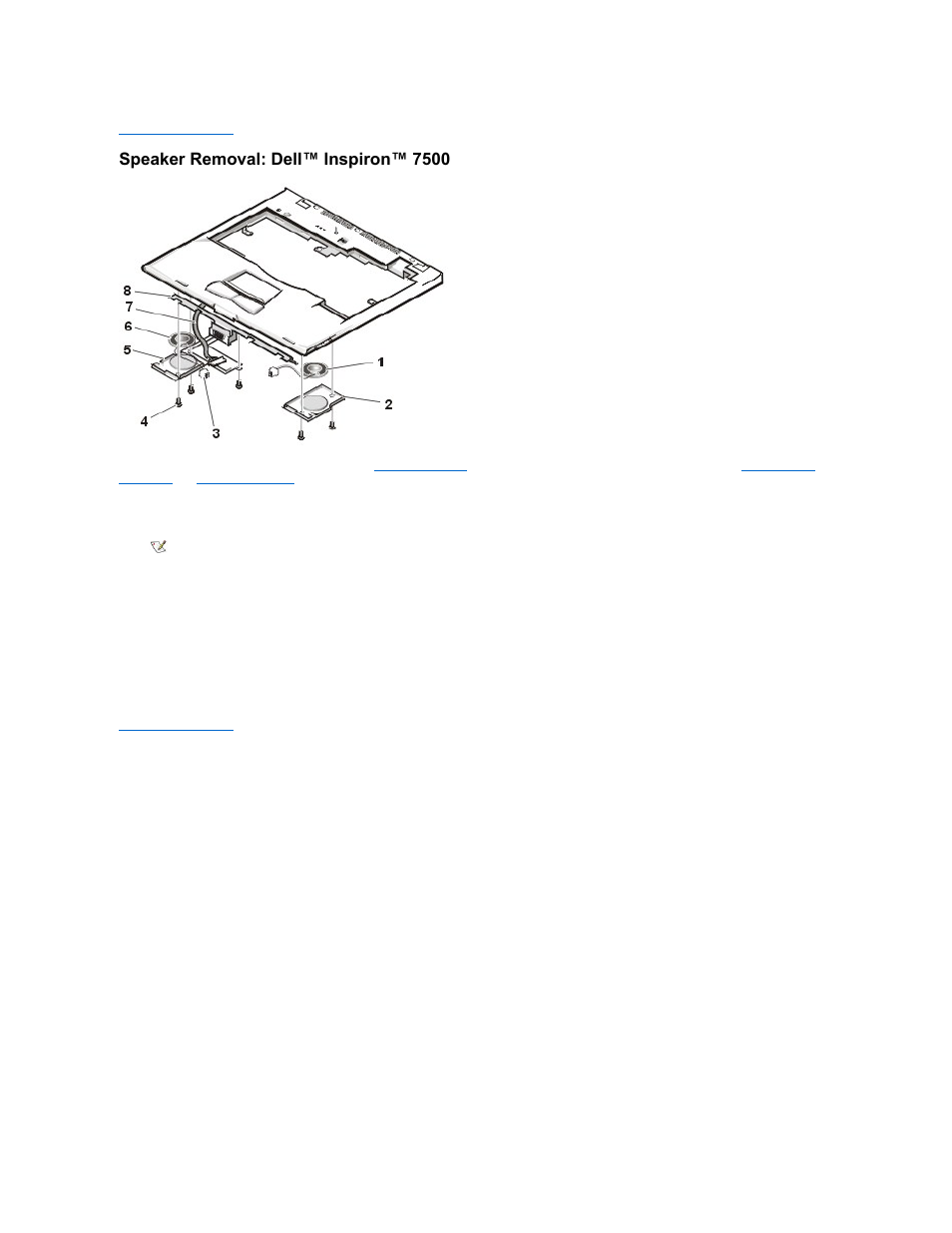 Speaker removal: dell™ inspiron™ 7500 | Dell Inspiron 7500 User Manual | Page 147 / 165