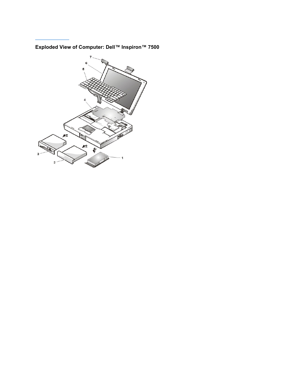 Exploded view of computer: dell™ inspiron™ 7500 | Dell Inspiron 7500 User Manual | Page 44 / 165