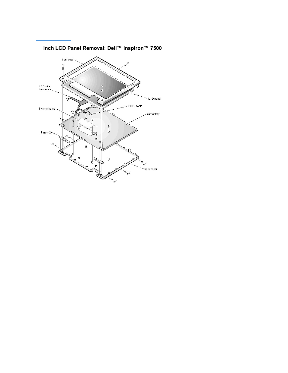 Inch lcd panel removal: dell™ inspiron™ 7500 | Dell Inspiron 7500 User Manual | Page 5 / 165