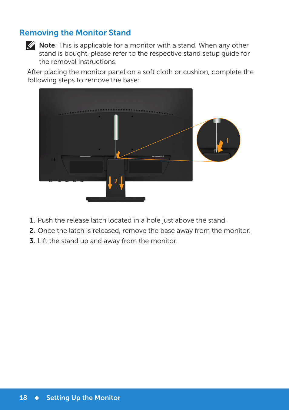Removing the monitor stand | Dell D2015H Monitor User Manual | Page 18 / 45